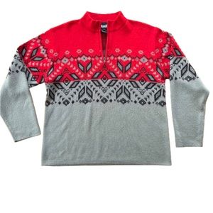 Mens Marker Brand Red Ski Sweater Geometric Abstract Snowflake Black Gray Zip